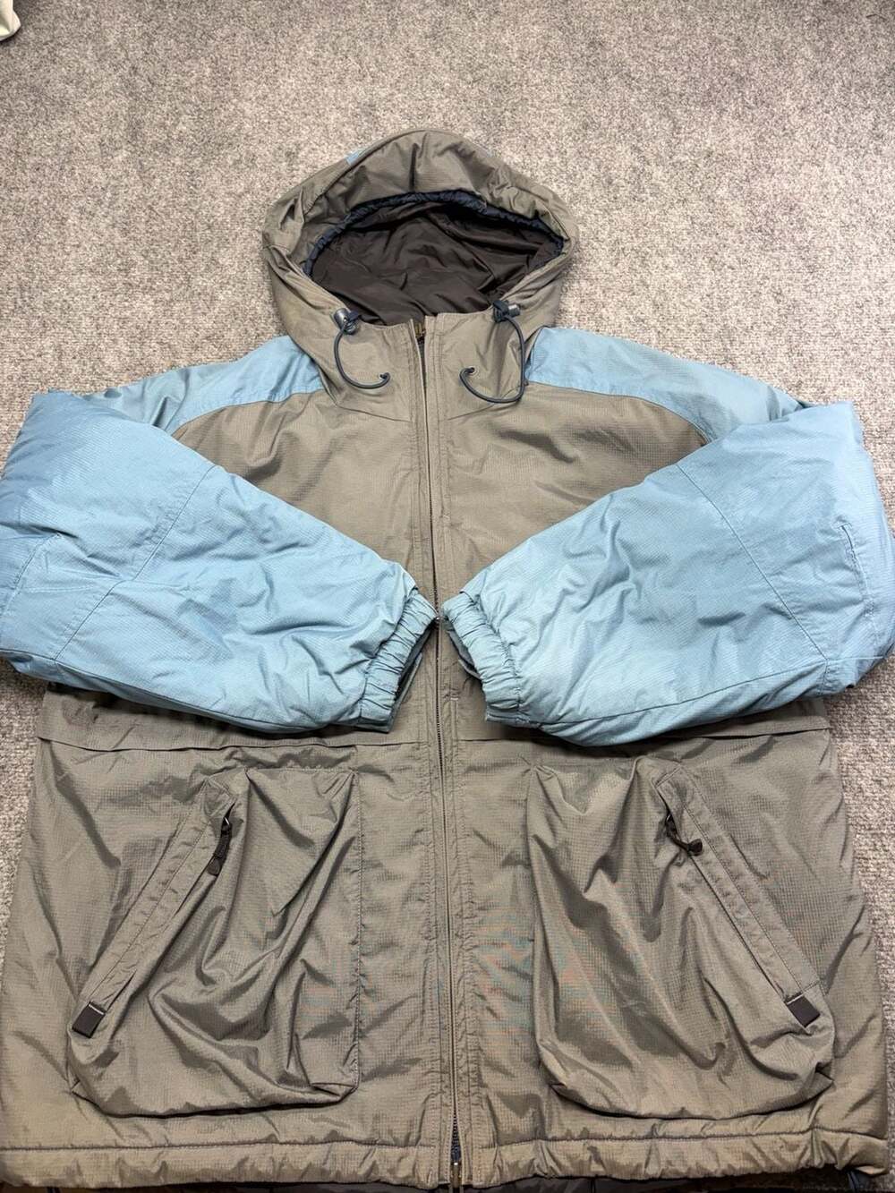 Nike 90s ACG Outer Layer 3 Gray Blue Rip Stop Parka fleece lined Jacket large